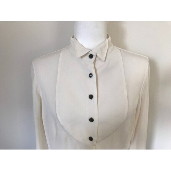 GIORGIO ARMANI 100% Silk French Cuff Tuxedo Blouse Ivory Size 46 Fits US 10-12 - Picture 2 of 9